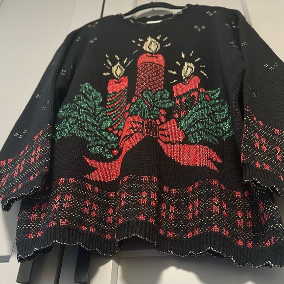 Vtg 90s Holiday Time Ugly Christmas Sweater Sz L Sparkle Scalloped Candles Bow - Picture 6 of 9